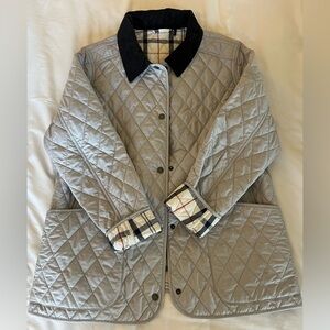 Barbour Light Blue Quilted Utility Jacket with Navy Collar